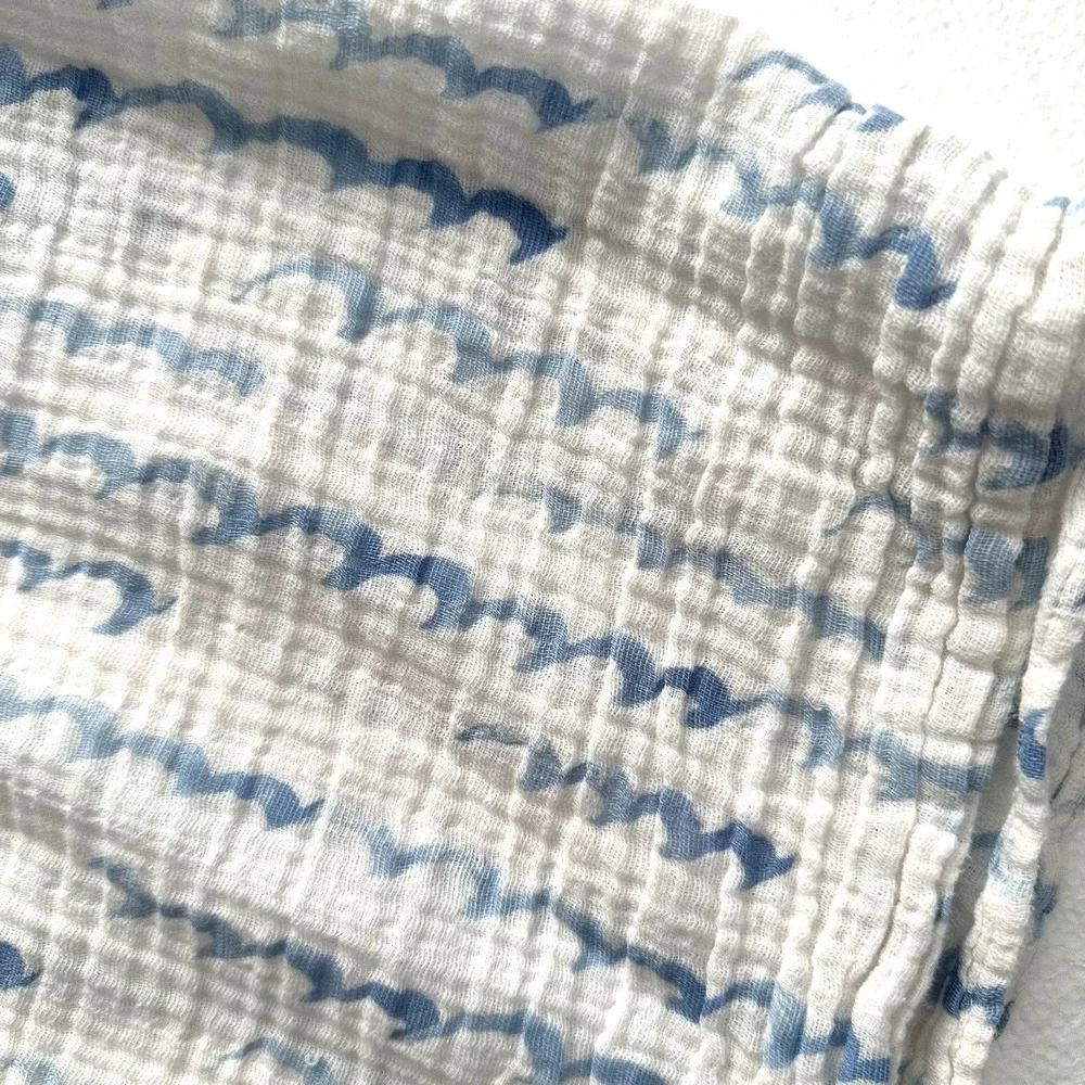 Little Unicorn Baby Blanket White Blue Waves Cotton Muslin Swaddle Lovey‎
